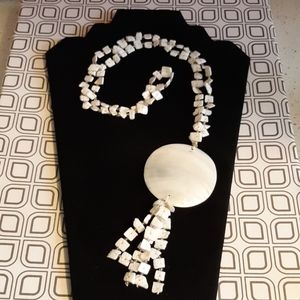 White Mother of Pearl Tassel Pendant Necklace